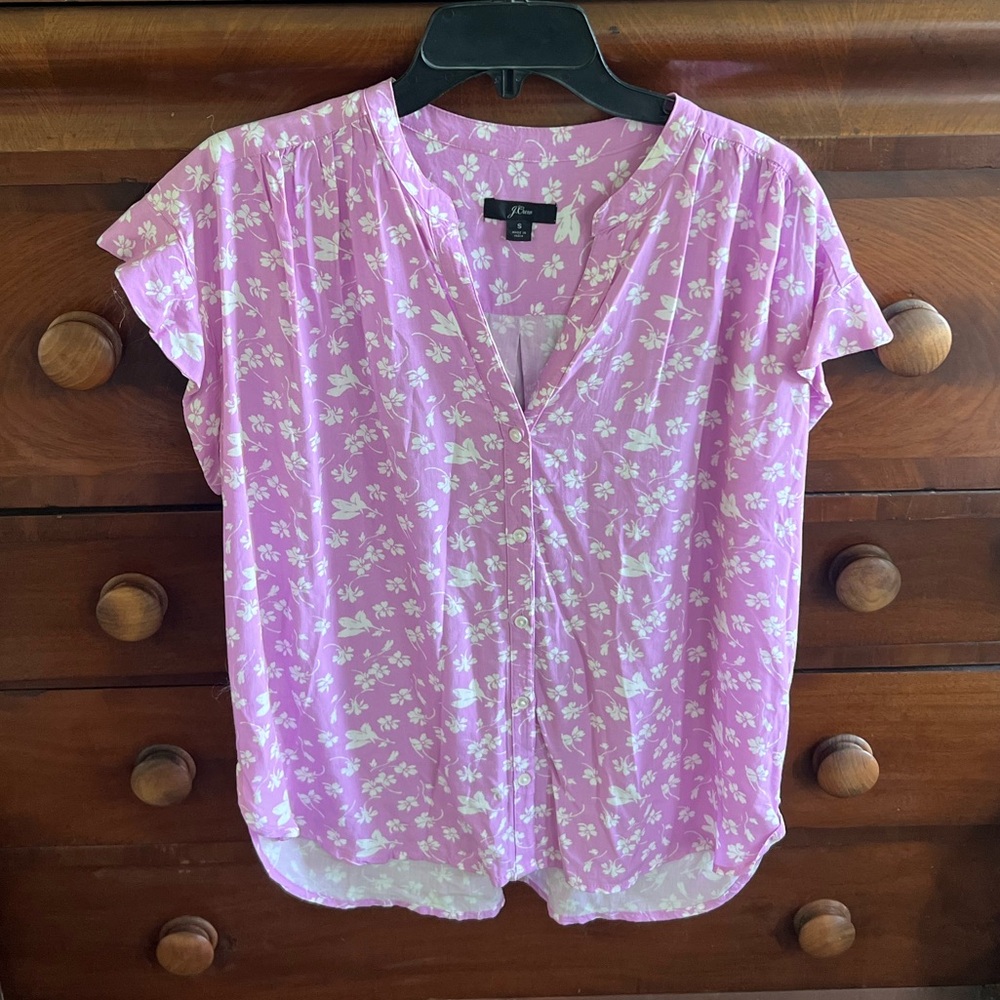 J Crew Floral Flutter Sleeve Blouse
